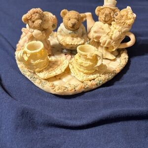 Charming Teddy Bear Tea Party Figurine - Cream and Tan